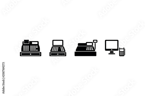 Cash Register Silhouette Collection Minimal Black Retail Icons