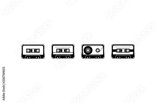 Cassette Tape Silhouette Set Minimal Black Retro Audio Icons