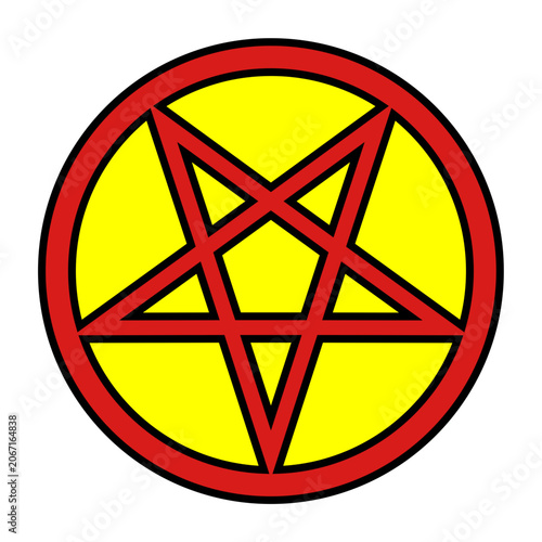 Bold Red and Yellow Pentagram Symbol on Circular Background Vector Illustration