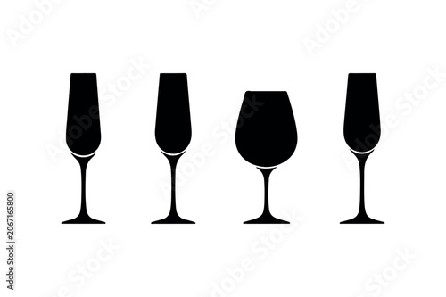 Champagne Glass Silhouette Set Minimal Black Party Icons