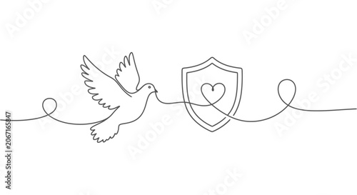 Canvastavla Dove carrying heart string to shield, symbolizing protection, love, and peace