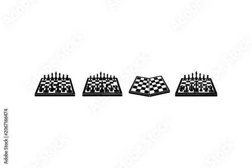 Chess Board Silhouette Set Minimal Black Strategy Game Icons