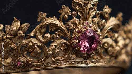 Golden Crown with Gemstones and Floral Design
