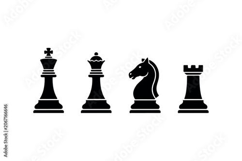 Chess Piece Silhouette Collection Minimal Black Board Game