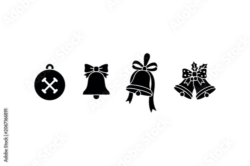 Christmas Bell Silhouette Set Minimal Black Holiday Icons