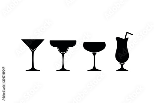 Cocktail Glass Silhouette Collection Minimal Black Drink Icons