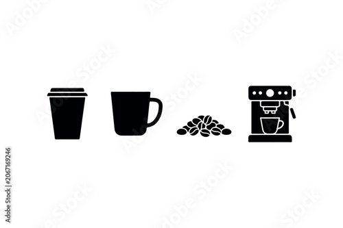Coffee Item Silhouette Set Minimal Black Cafe Icons