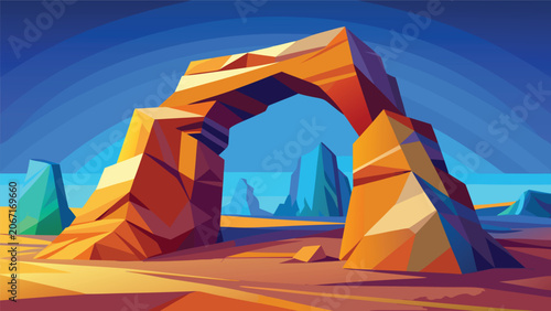 Fotografía Stylized natural rock arch in desert landscape with low poly landscape formation