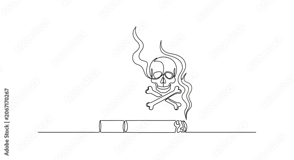Fototapeta premium Skull and Crossbones Cigarette Smoke Symbol of Danger and Addiction