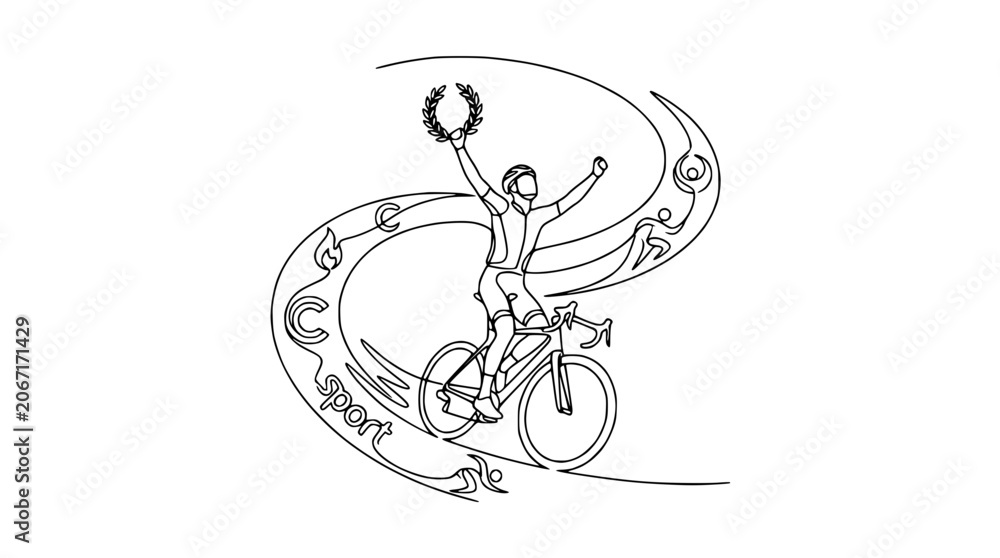 Naklejka premium Cyclist Victorious, Wreath Crowned, Celebrating Victory, Dynamic Motion Art
