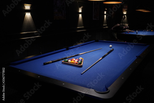 Tableau sur toile billiard table with balls in the bar