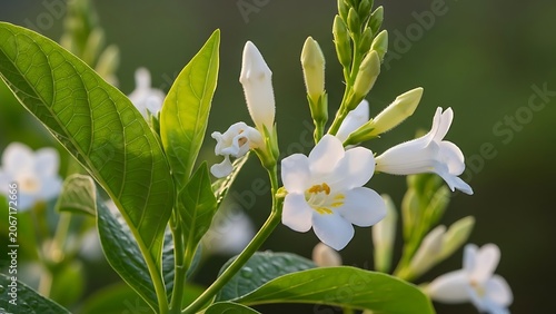 Delicate white flowers blooming in natural garden.