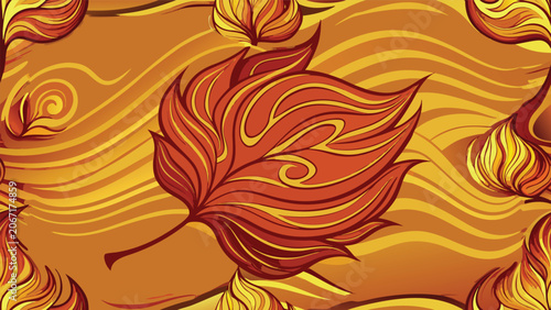 Fotografija Abstract autumn leaf pattern with swirling decorative line art background abstra