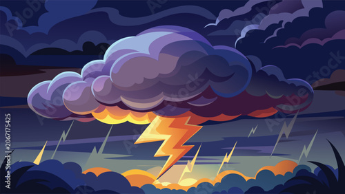 Photos Violent thunderstorm with dark rain clouds and bright lightning strikes thunders