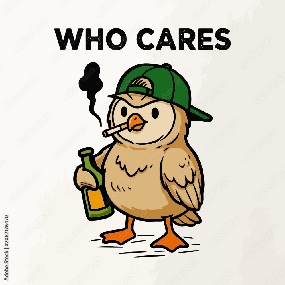 Fototapeta premium Cartoon Bird Smoking Holding Beer.