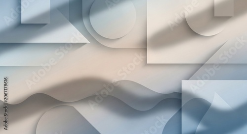 Abstract Geometric Composition with Wavy Forms and Soft Shadows in Blue and Beige