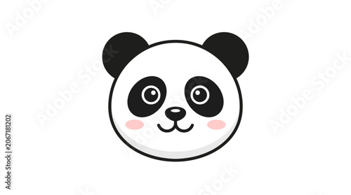 A cute illustration of a panda bear face with rosy cheeks and big eyes appears smiling