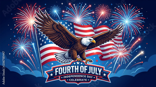 American eagle soars with fireworks on fourth of july