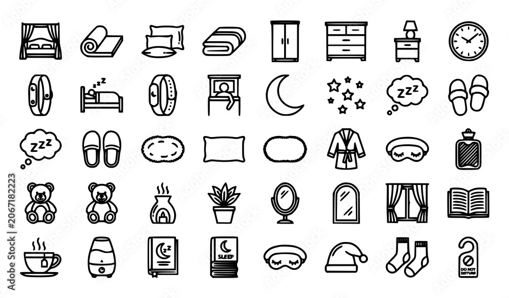 Fototapeta premium Sleep and bedtime routine icons