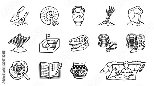 Tableau sur toile Archaeology Icons: Digging, Fossils, Artifacts, Excavation, Discovery, History L