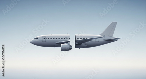 Schilderij op canvas Commercial Passenger Jet in Flight with Broken Tail Section
