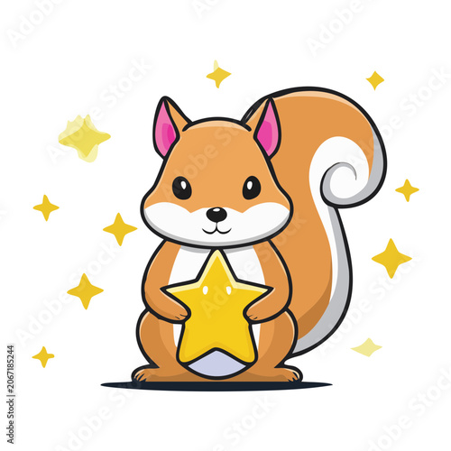 Cute cartoon squirrel holding a yellow star