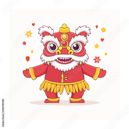 Cartoon Lion Dance Costume Illustration