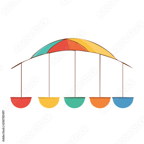 Colorful balance scale with bowls and beam