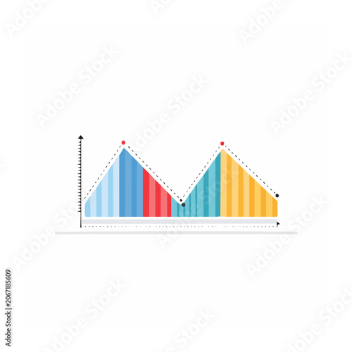Colorful line graph with peaks and valleys on white background