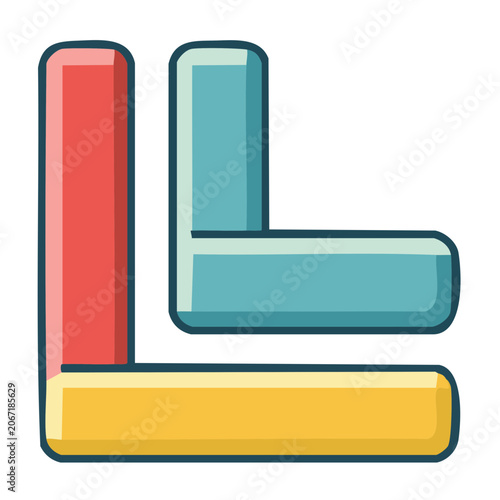Colorful L-shaped geometric icon with transparent background