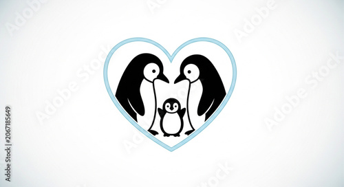 Cute Family of Penguins Inside a Heart Shape