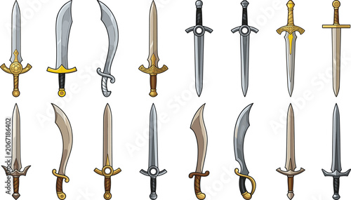 Quadro em tela Medieval fantasy sword and dagger vector cartoon set for roleplaying video game