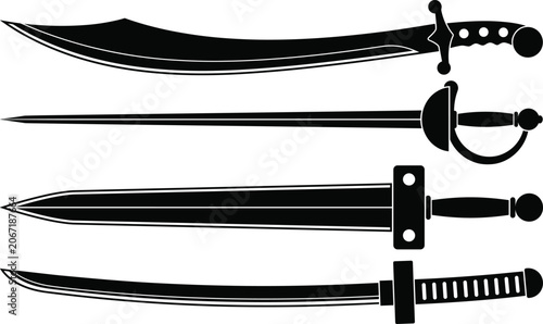 Foto Vector silhouette collection of historical swords rapier scimitar and broadsword