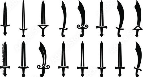 Photos Vector silhouette collection of medieval swords daggers and scimitars for gaming