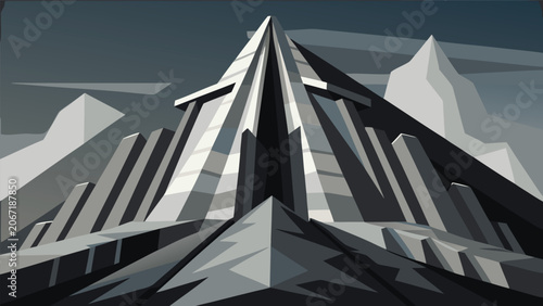 Obraz na plátně Abstract futuristic pyramid architectural structure with minimalist geometric de