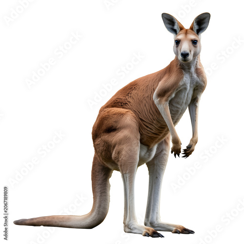 Photography red kangaroo standing on hind legs portrait against black background