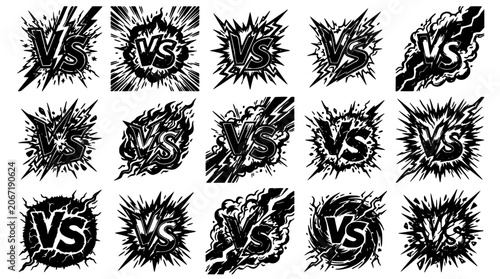 Bild auf Leinwand Lightning vs Comic Badge Icons Set with Jagged Energy Bursts and Bold Starburst