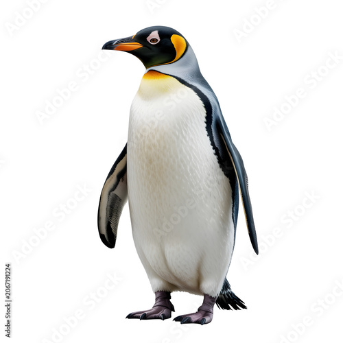 king penguin portrait detailed plumage isolated on black background