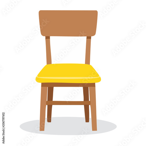 Yellow seat wooden chair flat design illustration