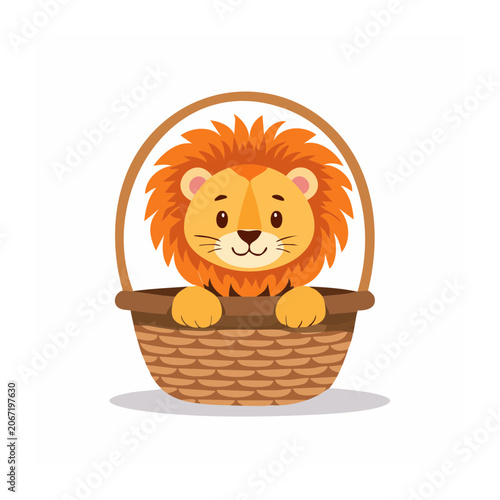 Cartoon lion sitting in a woven basket