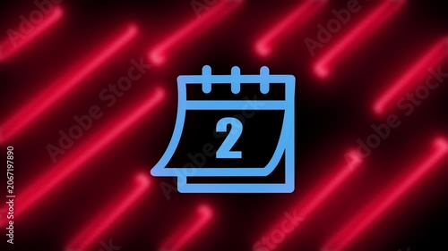 Light blue calendar icon vector showing day 2 on a dark background with red neon lines for event countdown and deadline reminder template