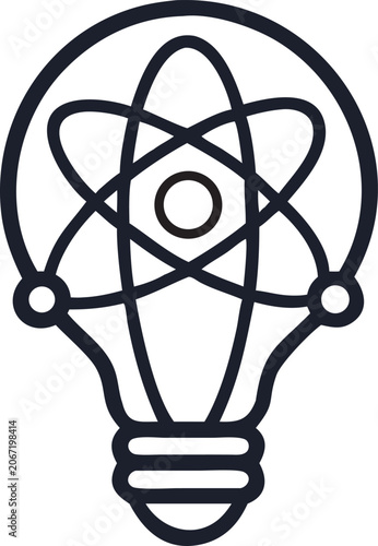 Quantum Science Atom Light Bulb Line Icon - Physics Education Discover Vector