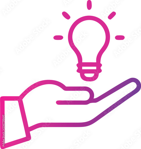 Hand Holding Glowing Light Bulb Line Icon - Supporting Creative Concept Vector
