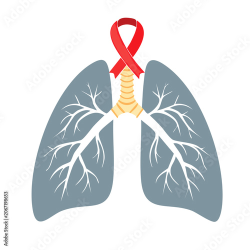 Vector lungs and heart symbol with ribbon