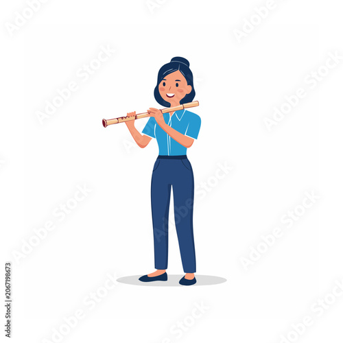 Woman holding telescope in flat vector style