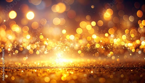 Sparkling golden bokeh lights creating a magical and celebratory atmosphere. The soft, luminous orbs create a dreamy backdrop with a sense of wonder and luxury