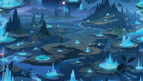 Foto Fantasy surreal landscape with floating islands and glowing crystal formations l