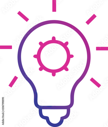 Minimalist Light Bulb with Gear Line Icon - Innovative Creative Idea Concept Vector
