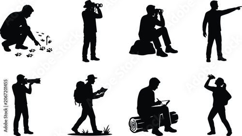 Konstfotografi Nature Explorer and Wildlife Observation Silhouette Collection with Outdoor Acti