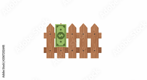 Five Dollar Bill Hanging on Wooden Fence Illustration.